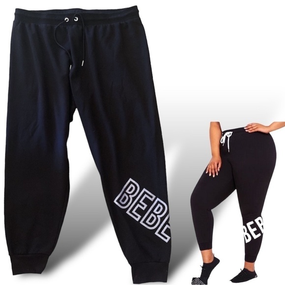 BeBe Sport Black Silver Glitter Logo Band Fleece Jogger Curvy 2X ECU Gothic BA… - Picture 5 of 5